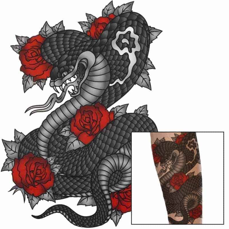 Tatuagem Cobra E Rosas (Temporaria)