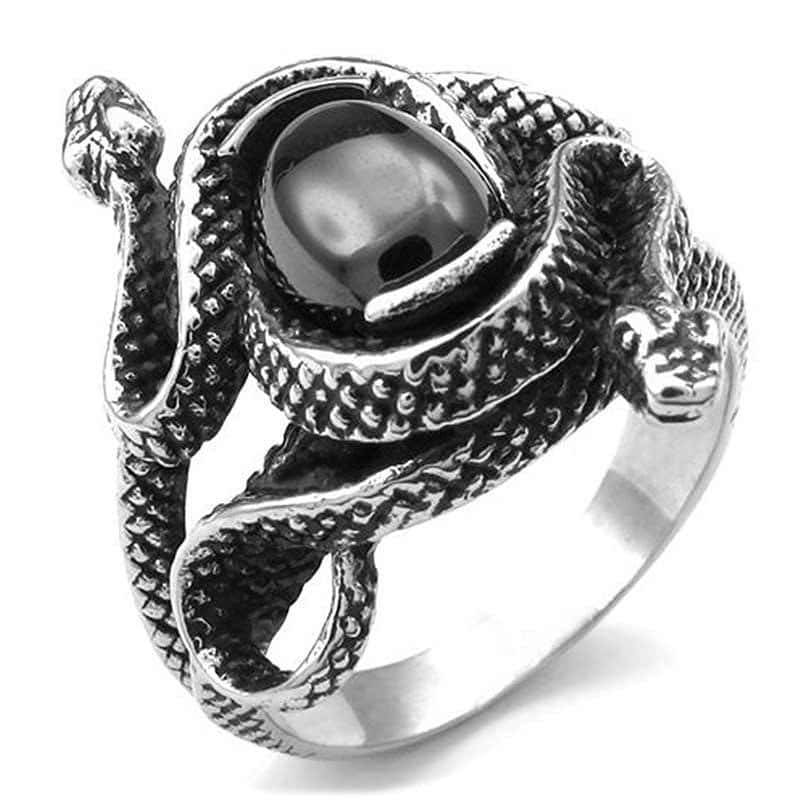 Anel De Cobra Gema Negra (Aço)
